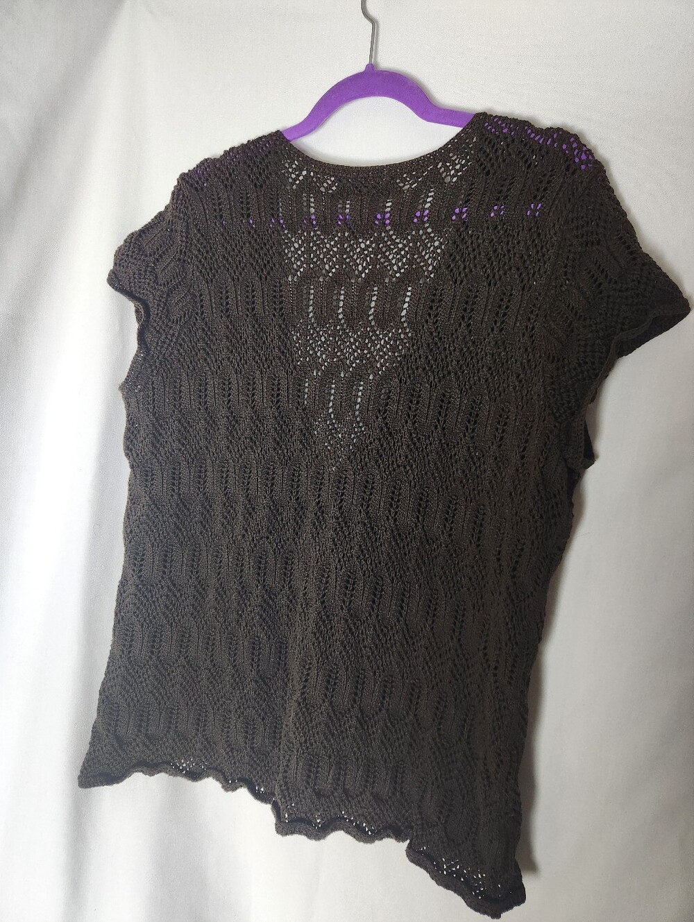 Jones New York Womens 3X Dark Brown Open-Knit Short Sleeve Cardigan - Picture 2 of 3